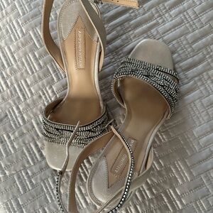 ANTONIO MELANI Silver and Beige Embellished Sandals